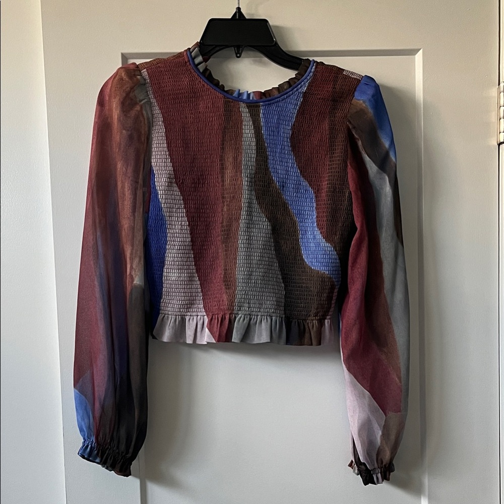 NWT Aritzia Wilfred Tempest Colorful Long Sleeve Blouse